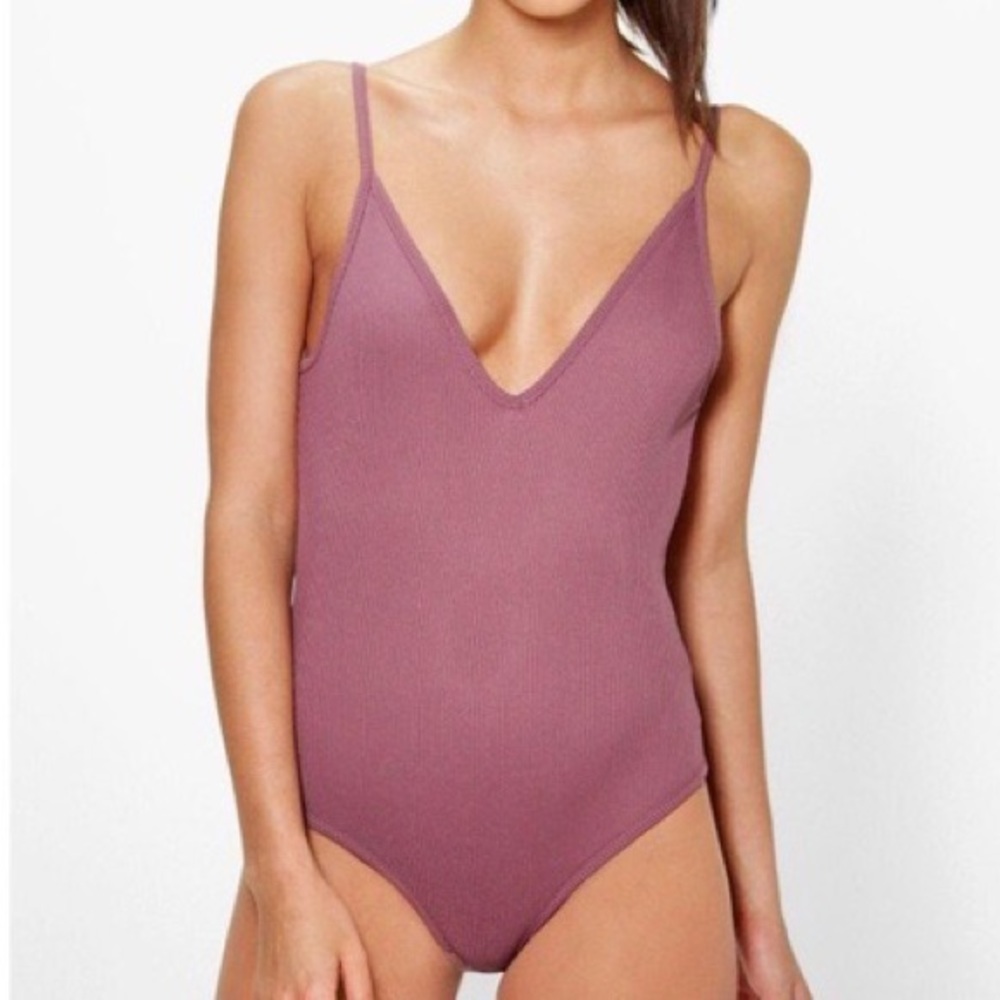 Boohoo Ribbed Plunge Bodysuit